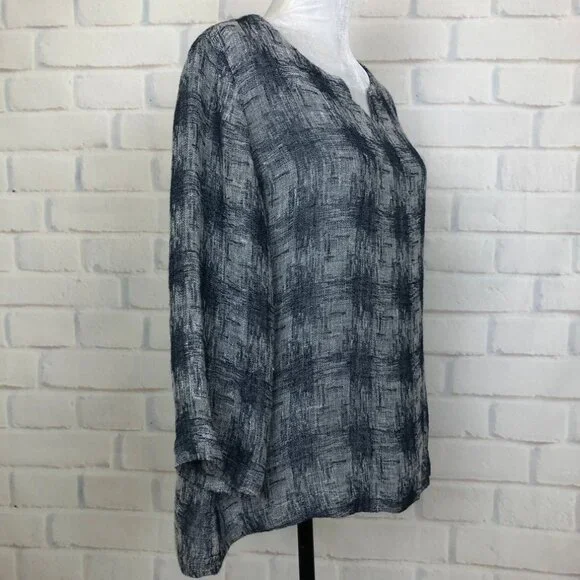 J Jill Pure Jill Linen Blend Blouse Petite Size PM Blue Gray - Picture 2 of 9